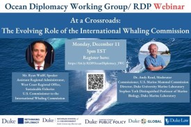 Flyer for Ocean Diplomacy event featuring whales and speaker photos
